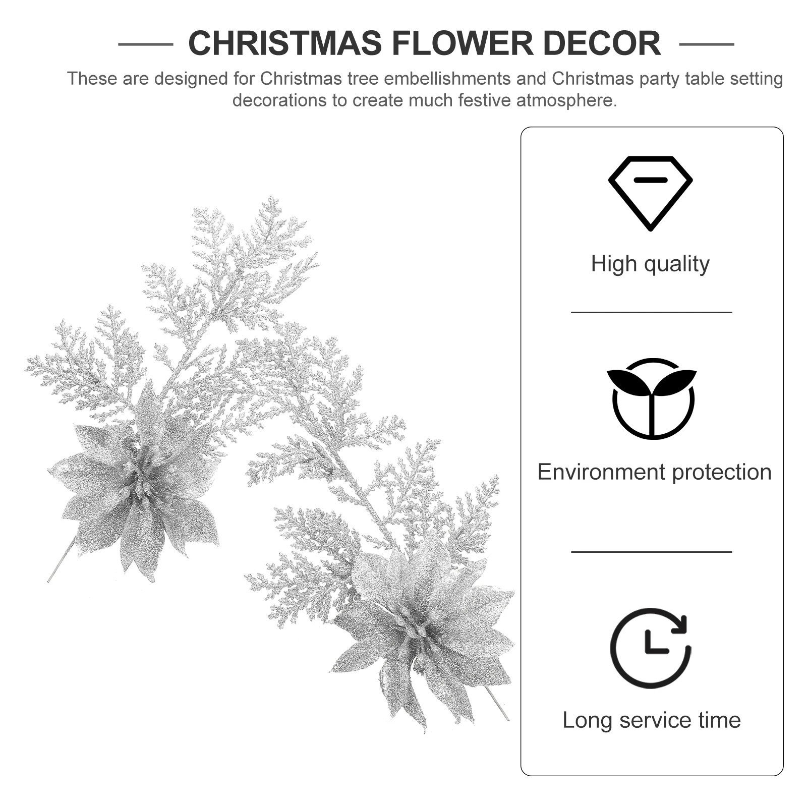 

6pcs Christmas Flower Pendant Glitter Fake Pine Branches Artificial Decorative Twigs for Tree Table Shelf Stair Handrail
