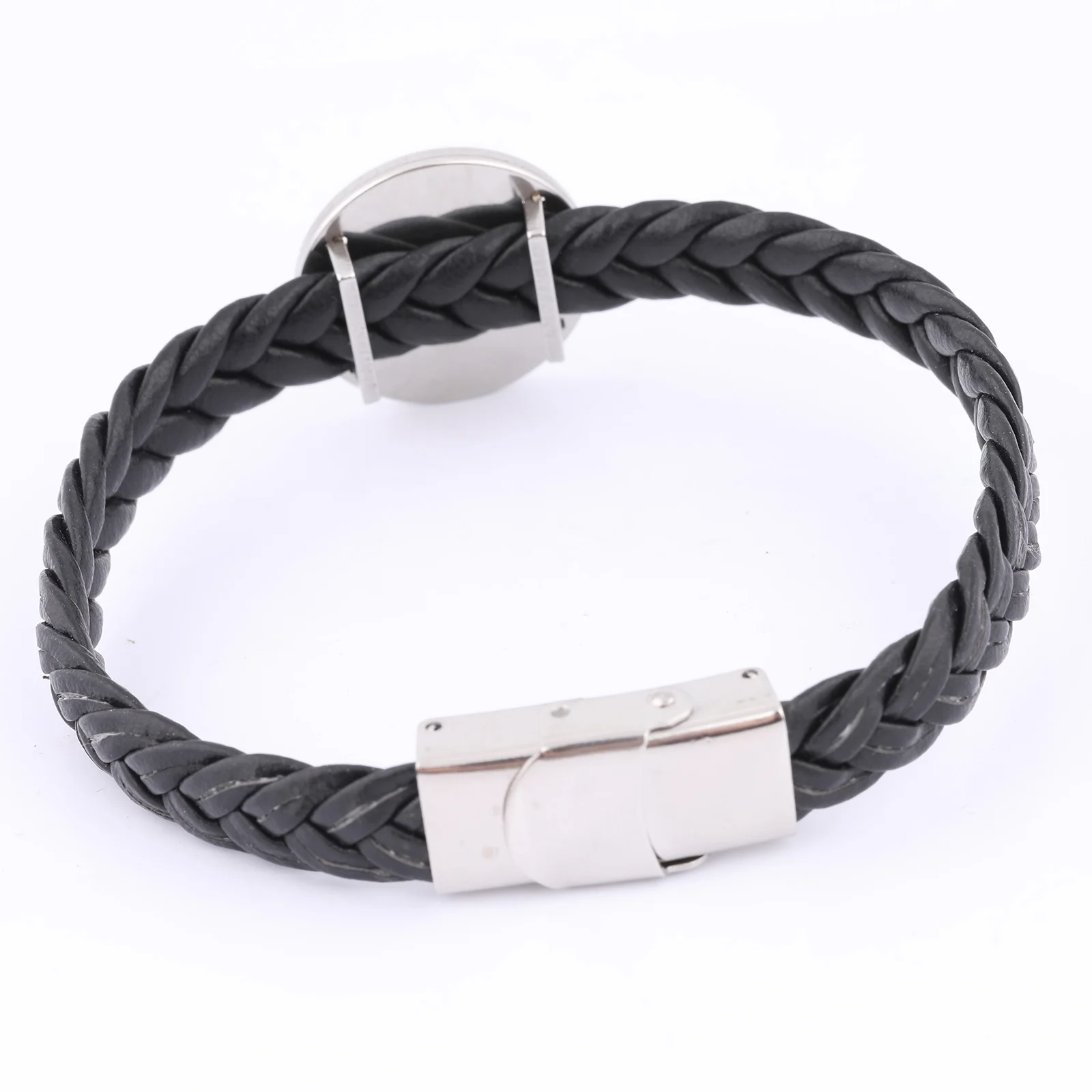 2pcs leather cord bracelet base blanks fit 20mm cabochon setting trays stainless steel diy jewelry making accessories 20cm long