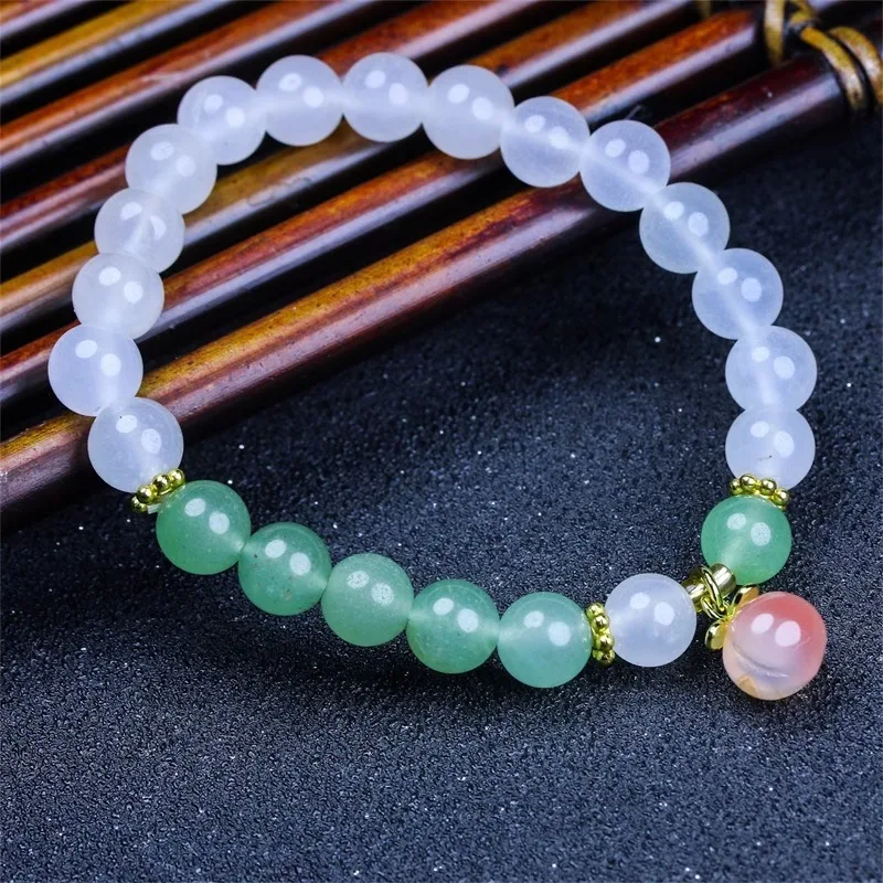 Natural White Agate Bracelet, Men's and Women's Buddha Beads, Lychee Frozen Chalcedony Beaded Bracelet.