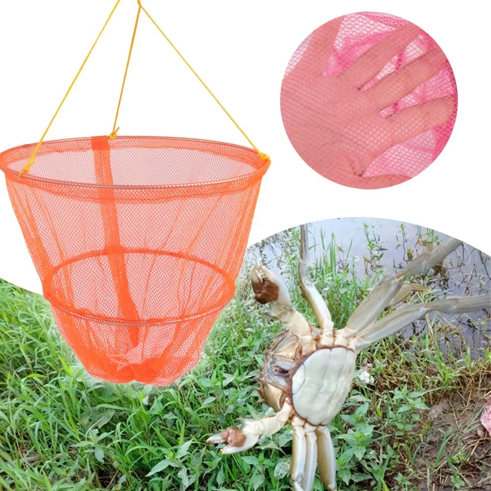 JSFUN 1pc Pink Orange Green Blue Four Color Fishing Net Portable Crab Drop Net Trout Folding Net with Net Bait Bag Rope - view 6