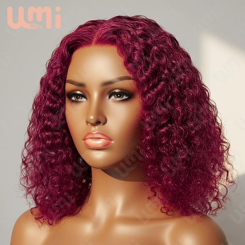 

Umi бордовый 99J 13x4 HD объемная волна Боб Парик Прозрачный парик фронта шнурка Remy 220% Плотность настоящие 100% человеческие волосы 8-16 дюймов винно-красный