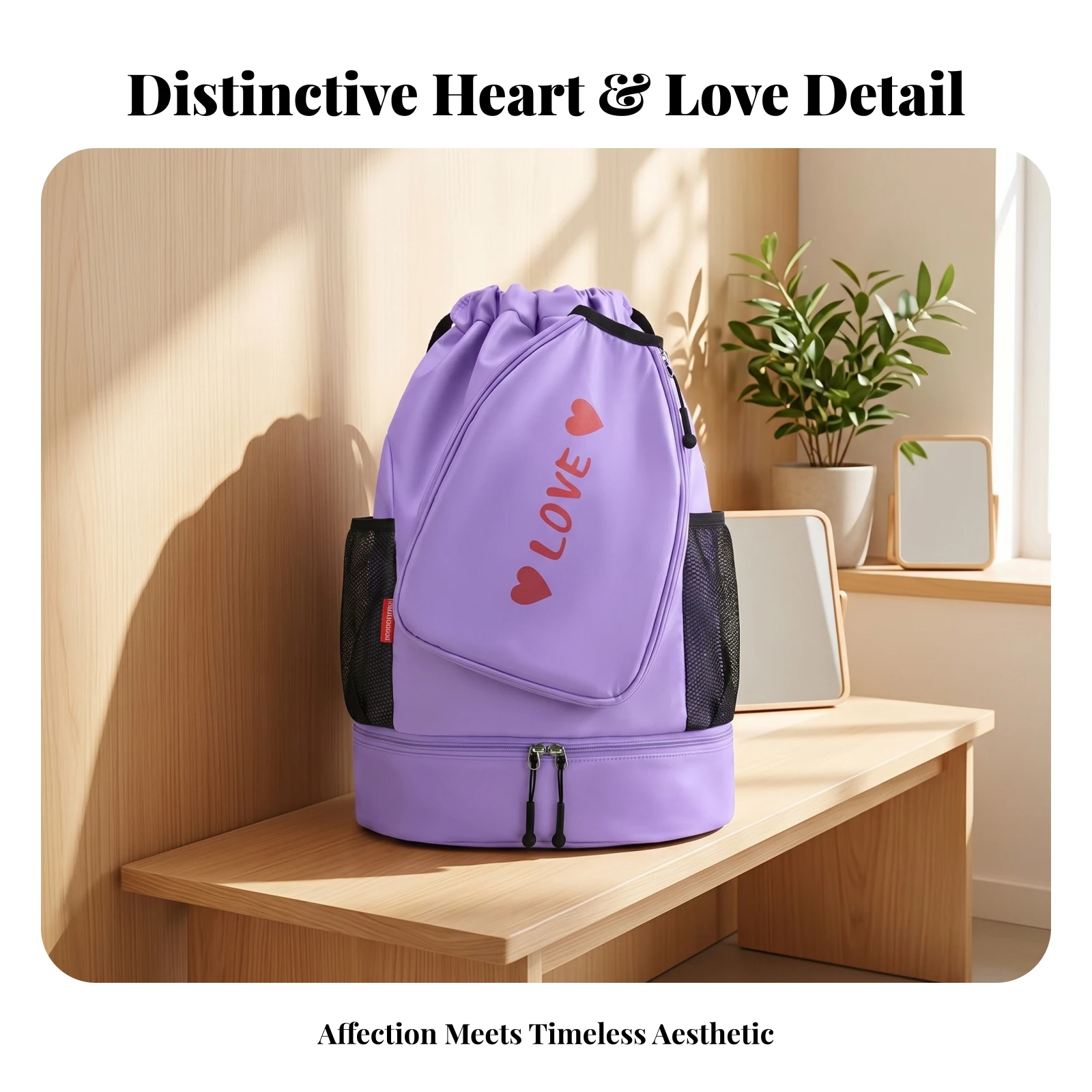 Drawstring Backpack Mesh Pockets Multi-Pocket Backpack Gym Sack Contrast Trim Carryall Lightweight