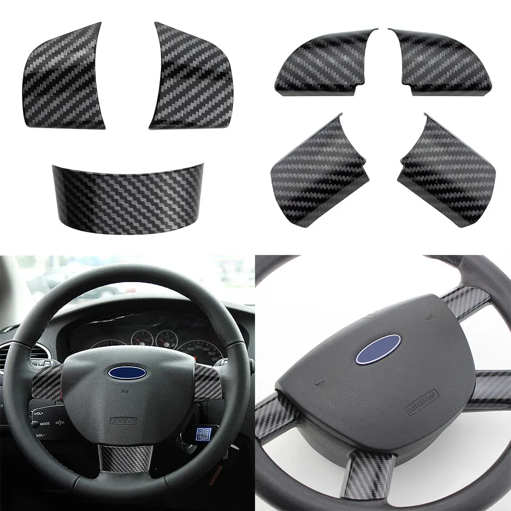Car Accessories for Ford Focus 2 MK2 2005 - 2011 Steering Wheel Buttons Panel Cover Trim Stickers Carbon Fiber
