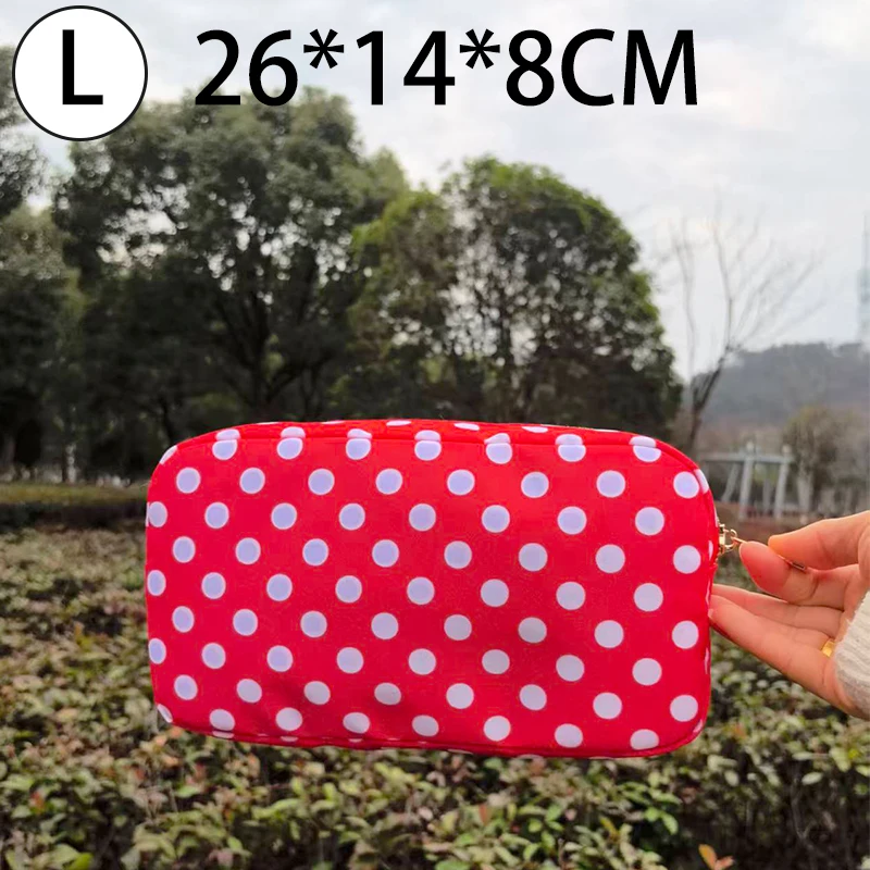 Travel Cosmetics Storage Bag Nylon Red and White Dots Toiletry Storage Pouch Organizer Birthday Party Wedding Bride Gift Bag