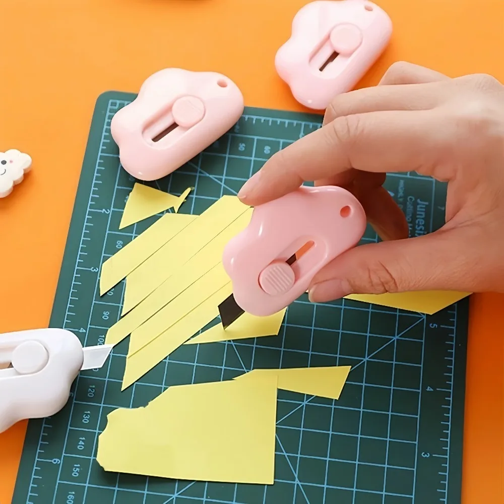 3pcs Candy Color Clouds Mini Portable Ulity Knife Box Cutter Opener Pocket Stretch Paper Cutters School Office Supplies Gift