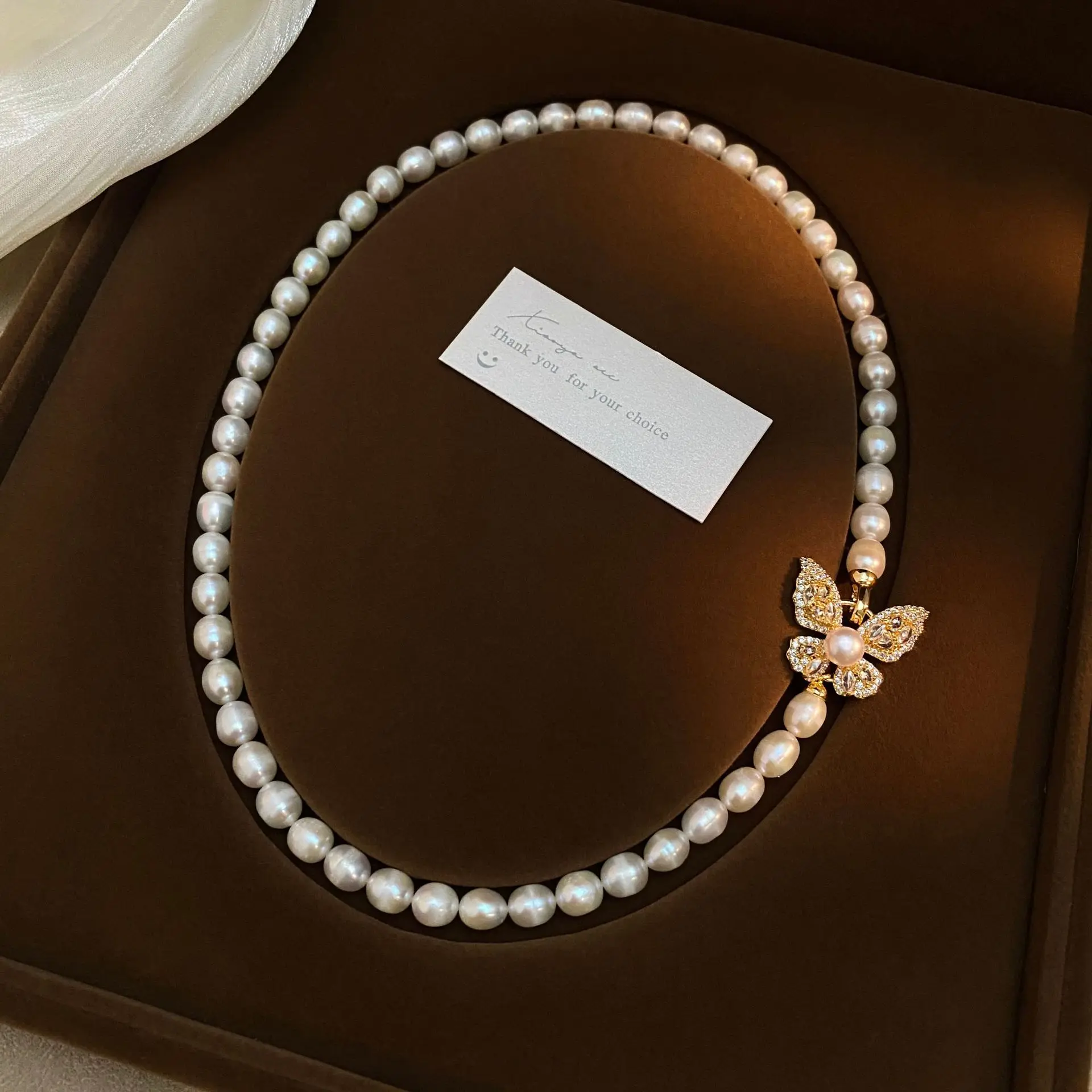 

Elegant Butterfly Shiny Crystal Natural Freshwater Pearl 14K Gold Filled Female Choker Necklace Short Chain No Fade Gifts