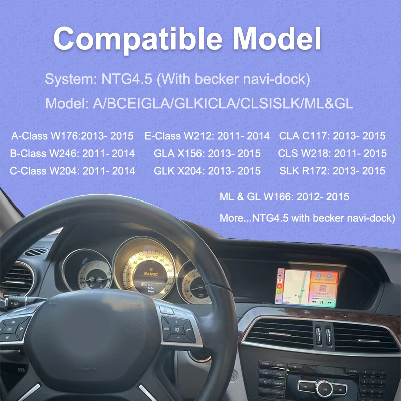 صندوق فك تشفير السيارات اللاسلكي Carplay Android لسيارة Mercedes Benz A B C E CLA GLA GLK ML Sprinter NTG4.5 Becker Module Airplay