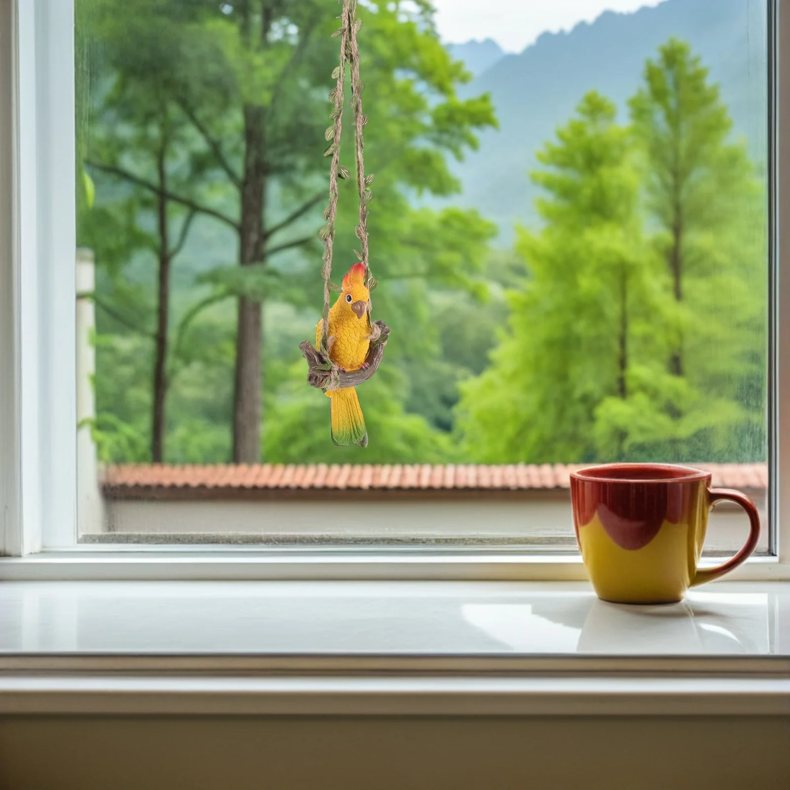 

Parrot Swing Hanging Garden Decor Outdoor Resin Bird Statue Patio Balcony Ornament Garden Bird Sculpture Parrot Swing Figurine