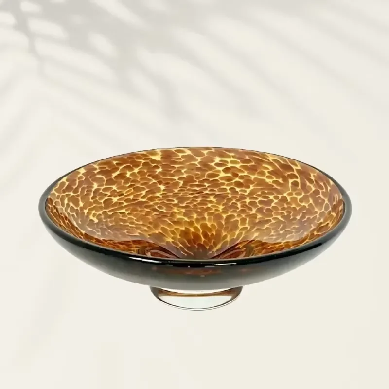 Vintage Leopard Print Glass Fruit Plate Handmade Decorative Bowl for Home Table Centerpiece Unique Spot Pattern Serving Dish
