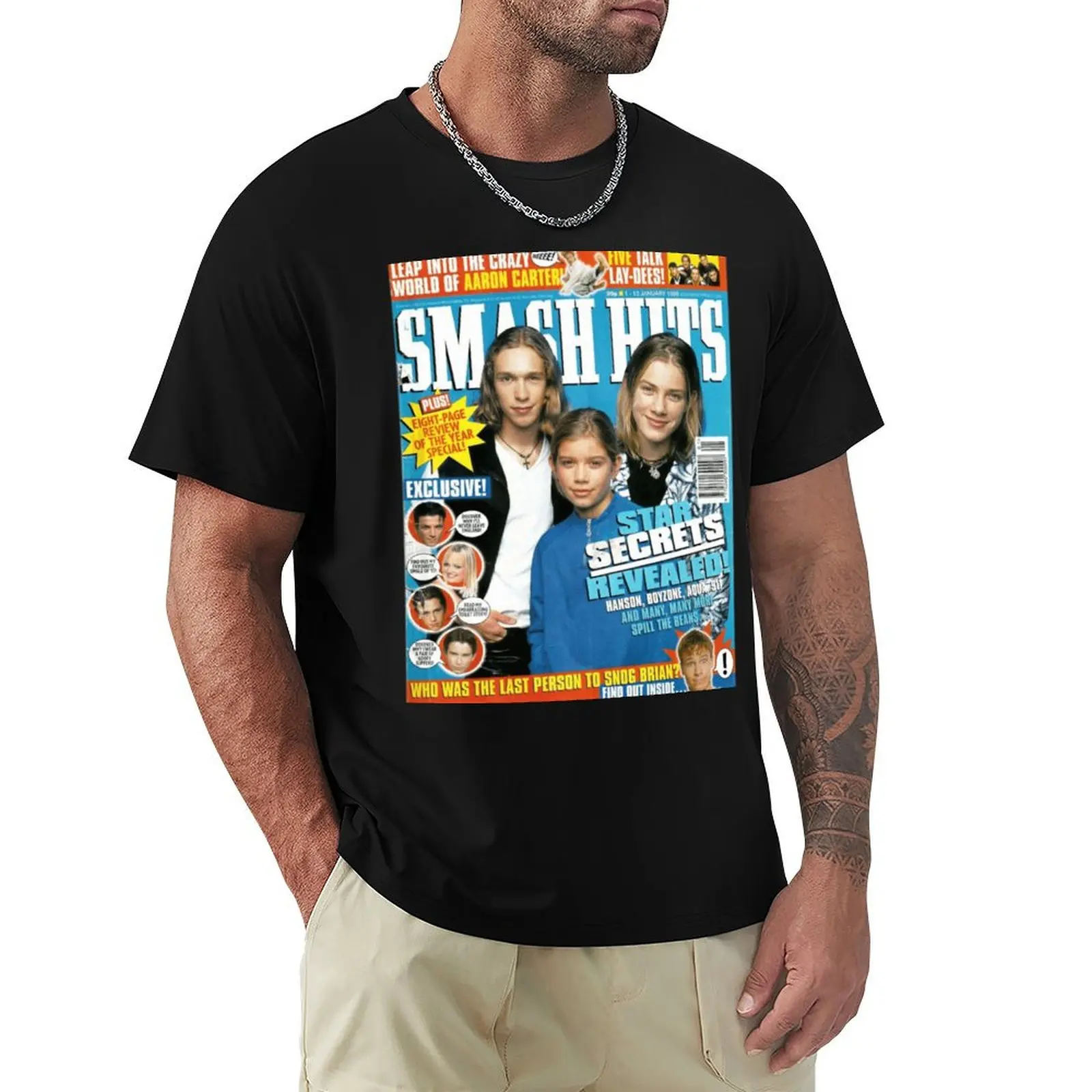 HANSON - SMASH HITS COVER 1998 Y2K T-Shirt Non-Shrink Basic Cotton T-Shirt