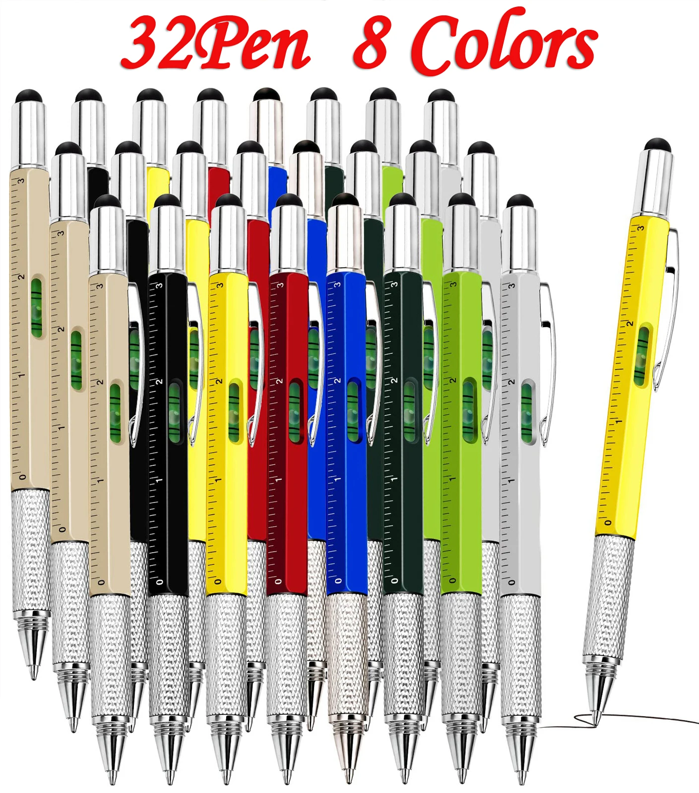 

32pcs 6 in1 Multifunction Ballpoint Pen with Handheld Tool Measure Technical Ruler Screwdriver Touch Screen Stylus Spirit Level