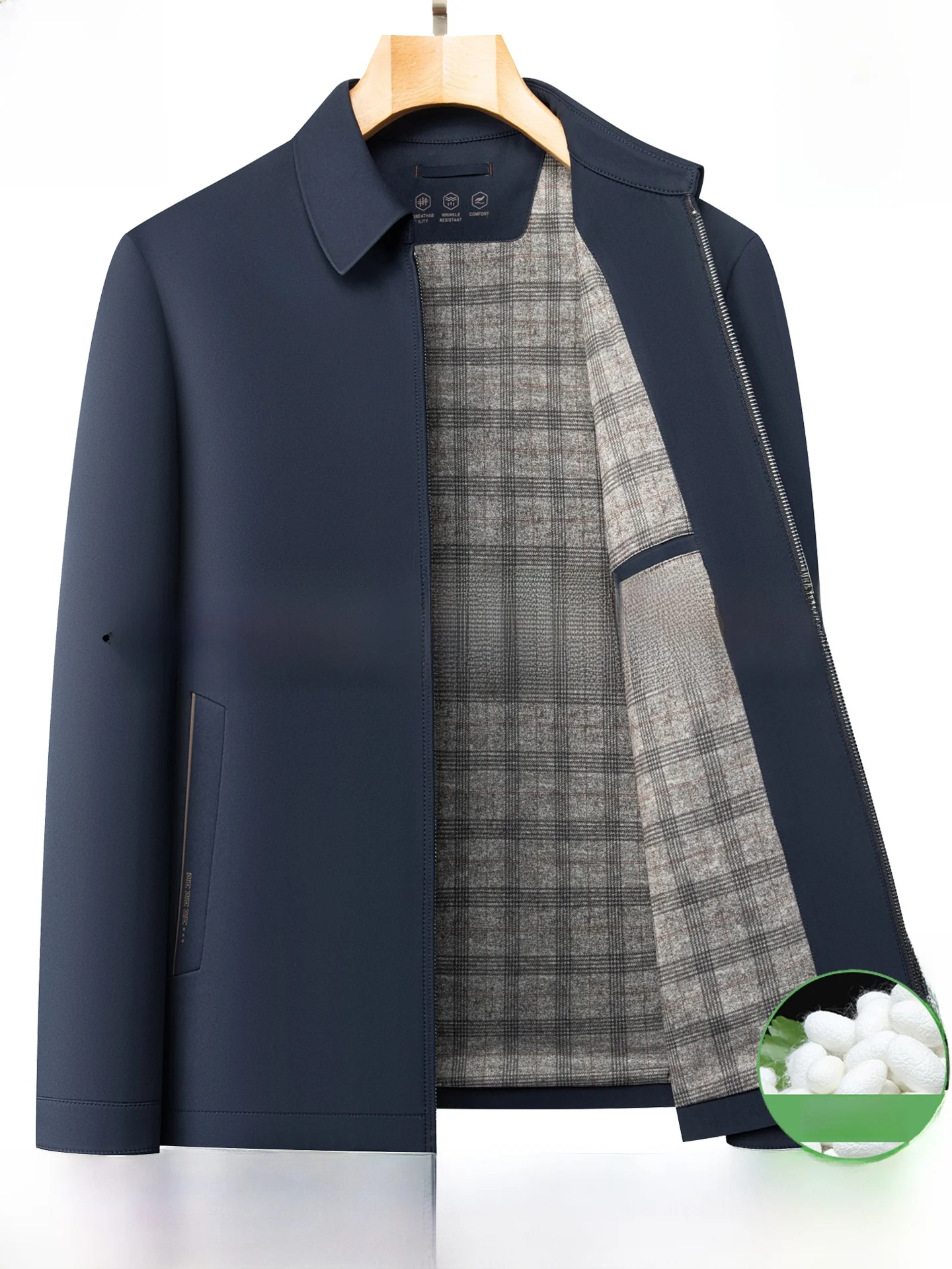 

Мужская повседневная куртка из смесового шелка, новинка весеннего сезона, высококачественная деловая повседневная верхняя одежда для руководителей, полиэстер