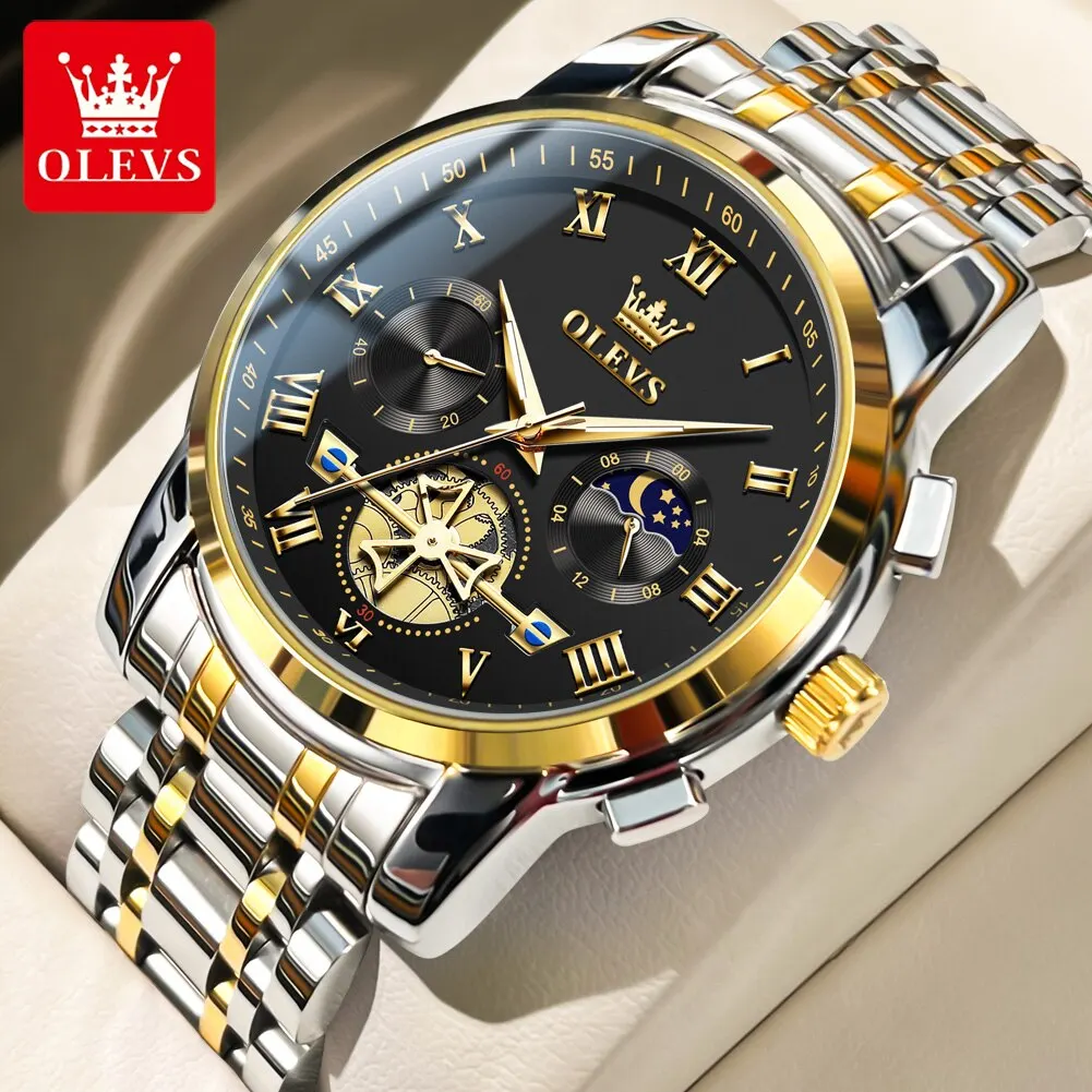 OLEVS Top Brand Mens Watches Classic Roman Scale Dial Luxury Wrist Watch for Man Original Quartz Waterproof Luminous Chronograph