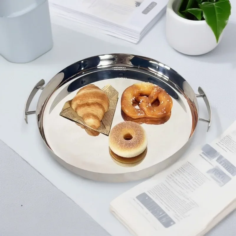 European stainless steel round mirror handle tray modern home meal storage tray