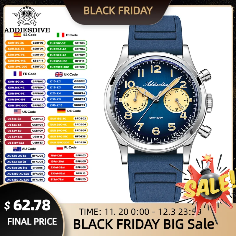 

ADDIESDIVE AD2516 New Men's Watch Bubble Glass Stainless VK64 Quartz Watches Fashion 38mm Waterproof Luminous Retro WristWatch