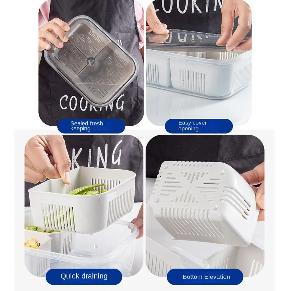 2/3/4 Grids Food Storage Crisper With Lid Kitchen Organizer Containers Meat Plastic Organizing Boxes Vegetable Freezer Box Pack