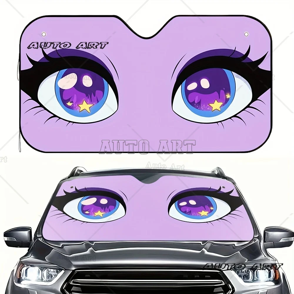 

Фиолетовые волосы, звездный глаз, принт, автомобильный солнцезащитный козырек, переднее лобовое стекло автомобиля 76x140 см, крышка лобового стекла автомобиля, теплоотражатель