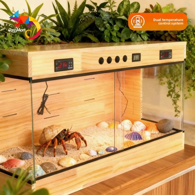 Panoramic Solid Wood Reptile Terrarium Constant Temperature Habitat for Geckos Turtles Snakes Heating Insulated Enclosure view 3