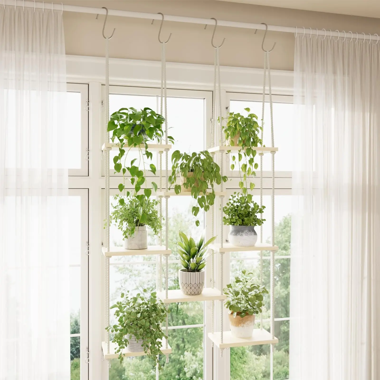 

Window Plant Shelves, 8 Tier Window Sill Shelf For Plants, Macrame Hanging Plant Stand Indoor, Plant Hanger Floating Shelves,