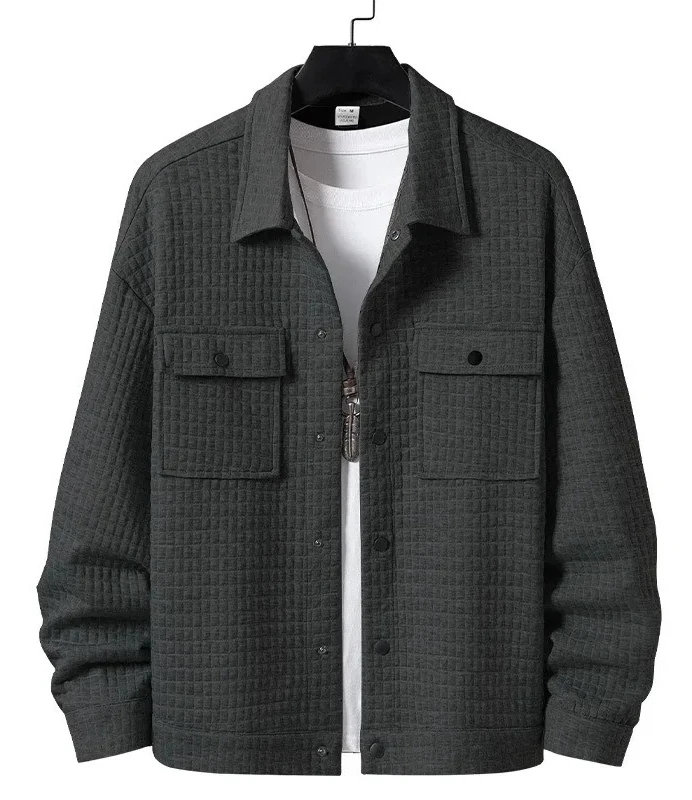 

2025 new Amazon bestseller men's casual jacquard small checkered loose jacket shirt for spring and autumn