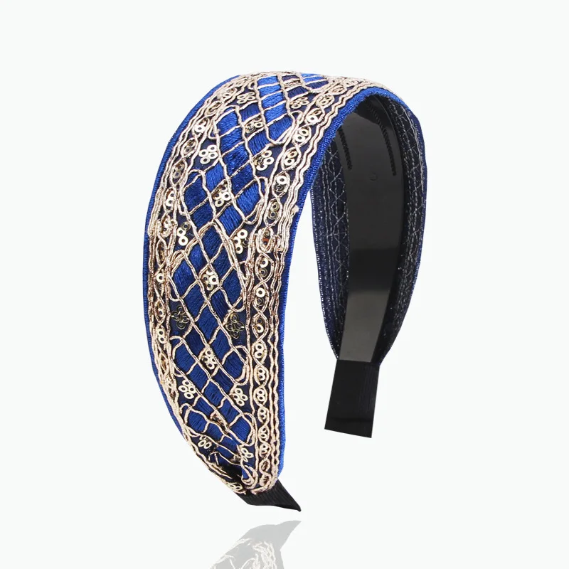 

New Embroidered Sequined Headband Retro Hairpin Shopping Going Out Pressure Hair with Toothed Diademas Hair Accessories
