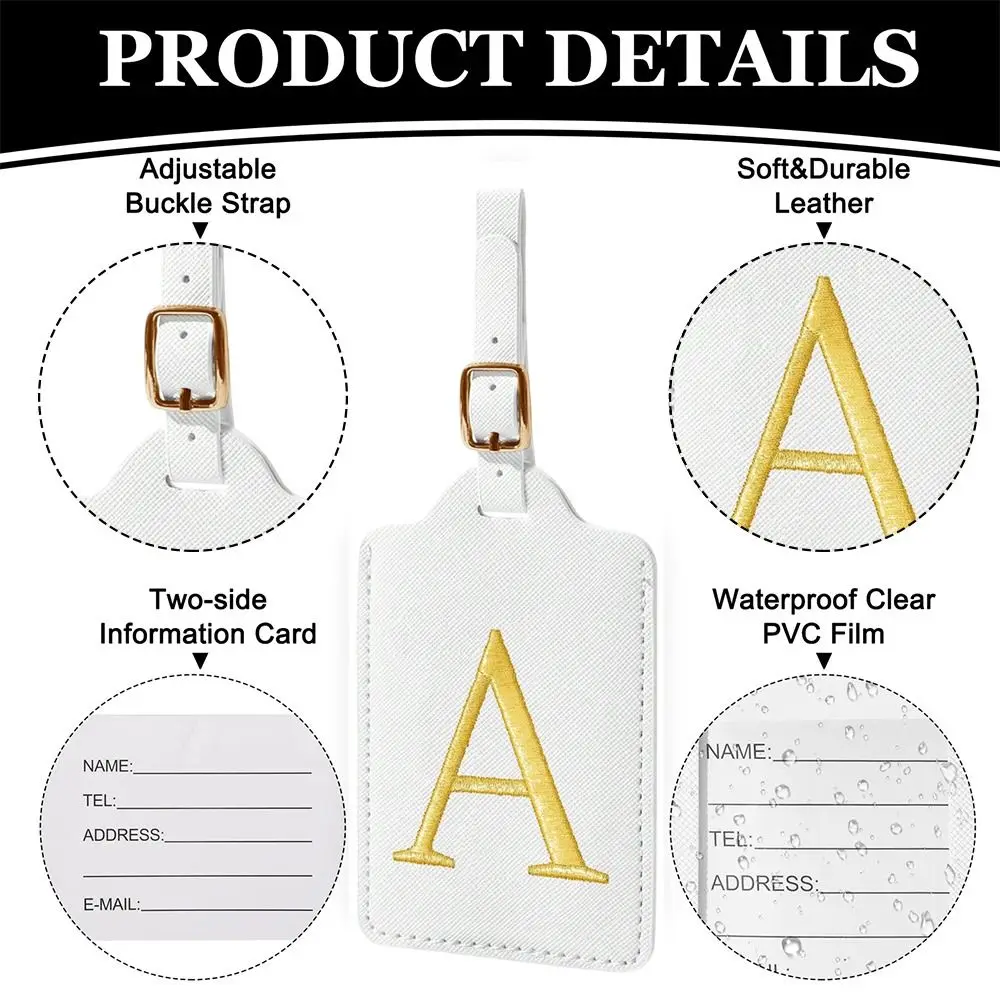 PU Leather Material Luggage Tag Privacy Flap Design A-Z Letters Luggage Identification Tool Embroidered Letters Name Card Slot