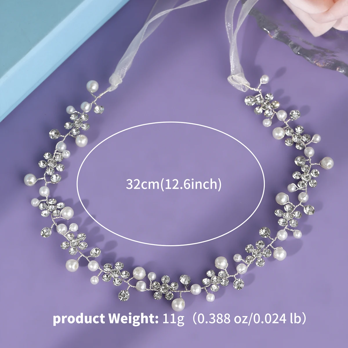 Ikat Rambut Mutiara Rambat Rambut Perak Sederhana Topi Baja Bunga Buatan Tangan Klasik Aksesori Perhiasan Rambut Ikat Kepala Pengiring Pengantin Elegan