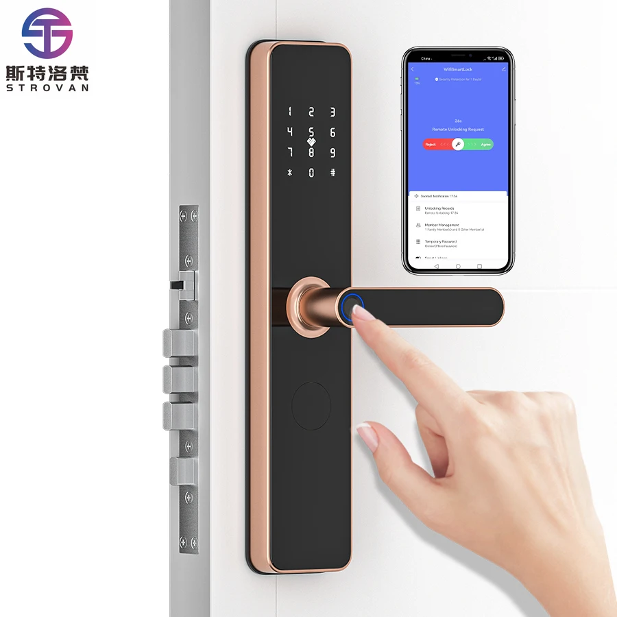 STLF WiFi Multi-Function Smart Lock with Mobile Phone App Remote Control Fingerprint Password RFID IC Card Unlock for Home Use