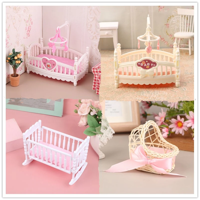 1/12 Miniature Dollhouse Baby Bed Bedroom Furniture Model Shaker Toy Accessories Dollhouse Baby Cradle Bedroom Decoration