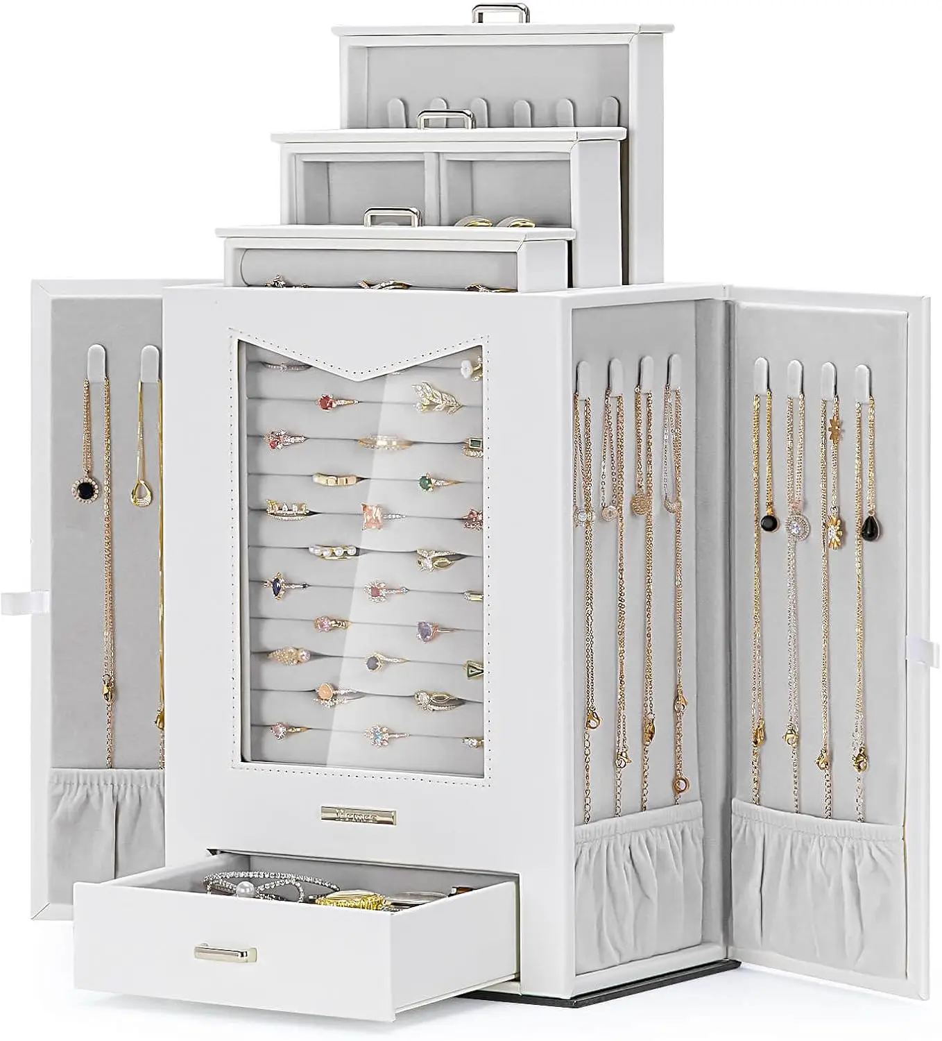 

Jewelry Organizer with Transparent Window Necklace Hooks Gift for Women Jewelry Box Display Case for Necklaces Rings