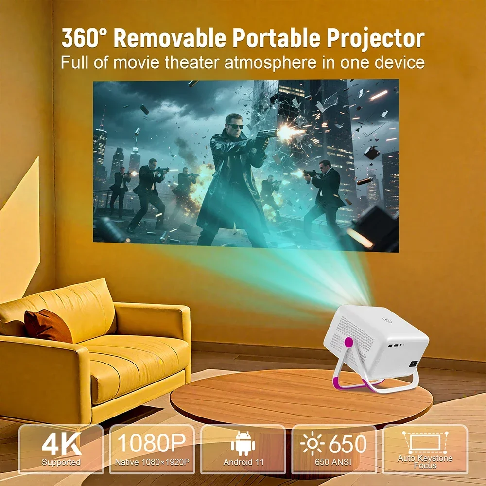 Projector TP350 4K 650 ANSI 1080P Auto Focus Smart Home Projectors Android 11 Wifi6 BT5.2 Portable Outdoor Video Theater