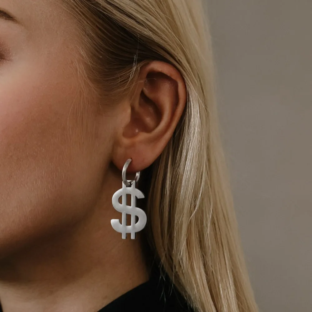 U7 Stainless Steel USA America Currency Dollar Sign Dangle Earrings for Man Woman 3d $ Charm Hip Hop Unisex Jewelry QC view 6