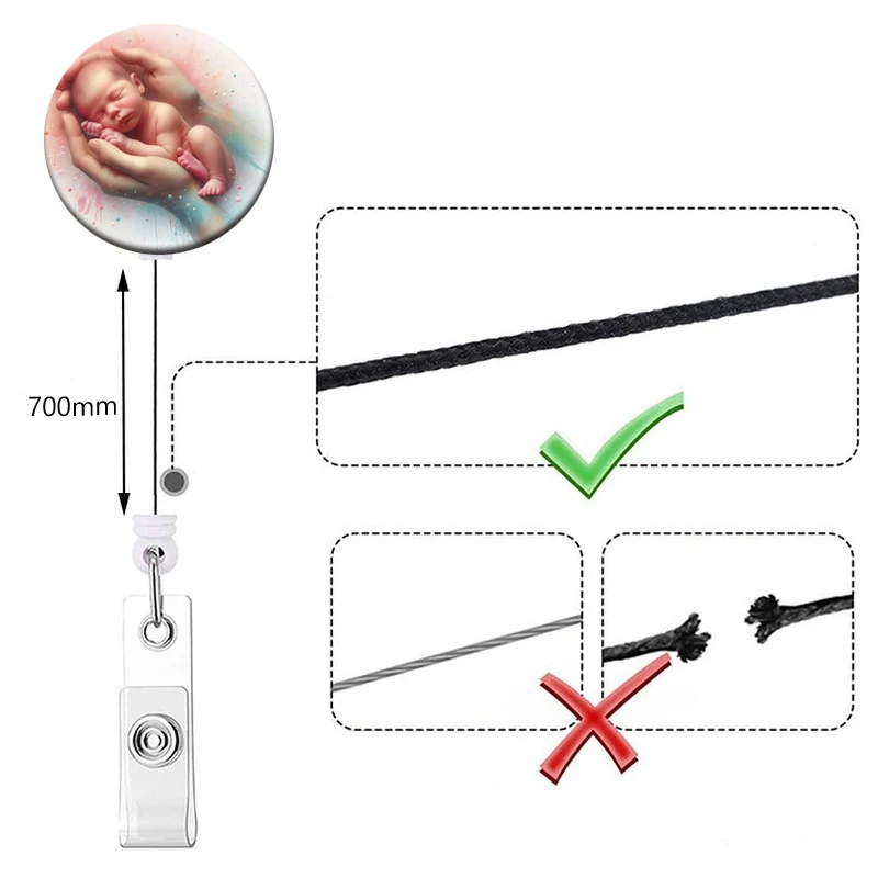 Ausweishalter mit einziehbarer Schnalle für Kinder, Reel-Clip, Kartenhalter für Neugeborene, Krankenschwestern, Frau, Arzt, Ausweiskette, skalierbare Clips – Detail 6