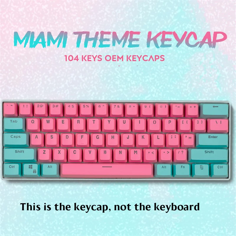 Miami Theme PBT Keycap Backlit RGB Gaming Mechanical Keyboard 61 87 104 Key Double Shot OEM Profile Custom Mixed Color Key Caps