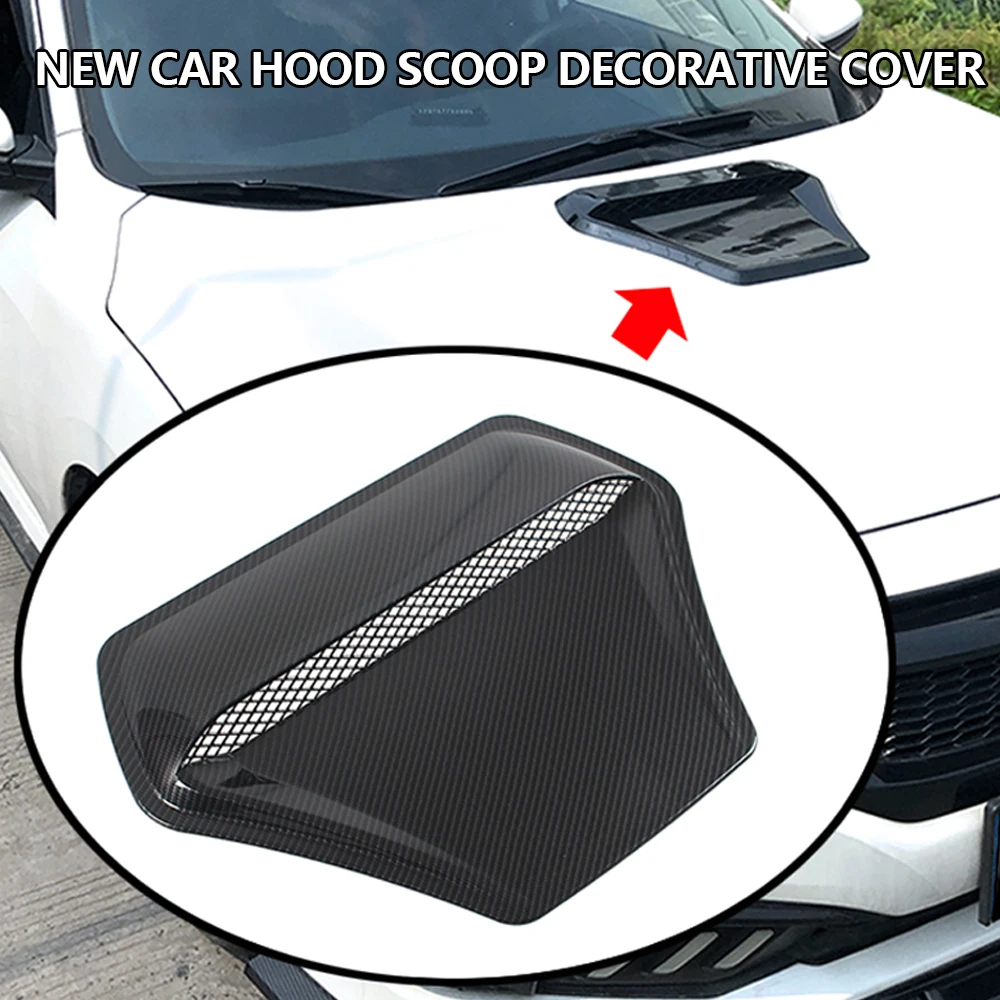 1pc Universal Car Front Air  Bonnet Hood Scoop Air Flow Intake Vent ABS Carbon Fiber Grain Decorative Cover