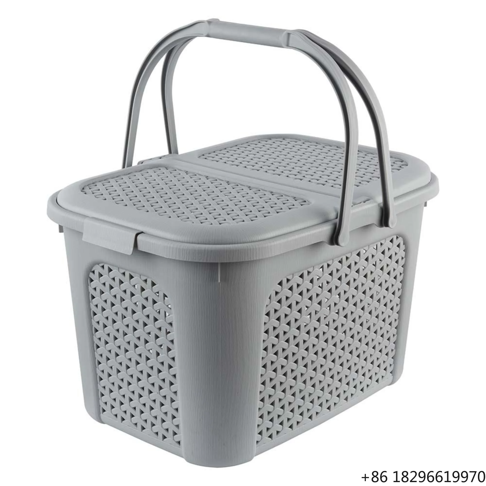 

Rattan Style Picnic Basket Nordic Gray Large Capacity for Outdoor Camping Picnic