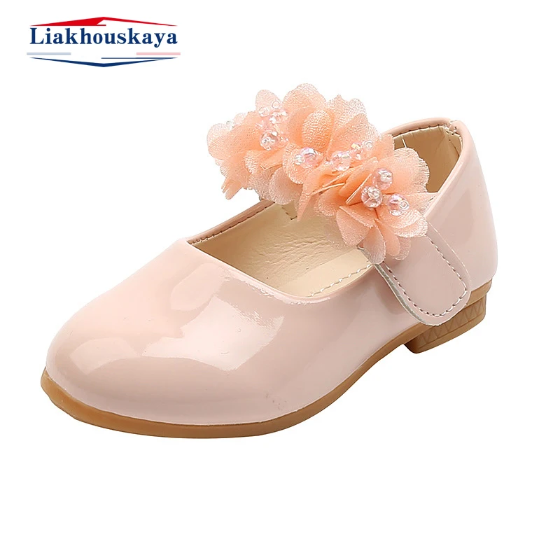 

Girls Leather Shoes For School Party Wedding Kids Black Loafers Slip-On Children Flats Princess British Style Rhinestone Lace