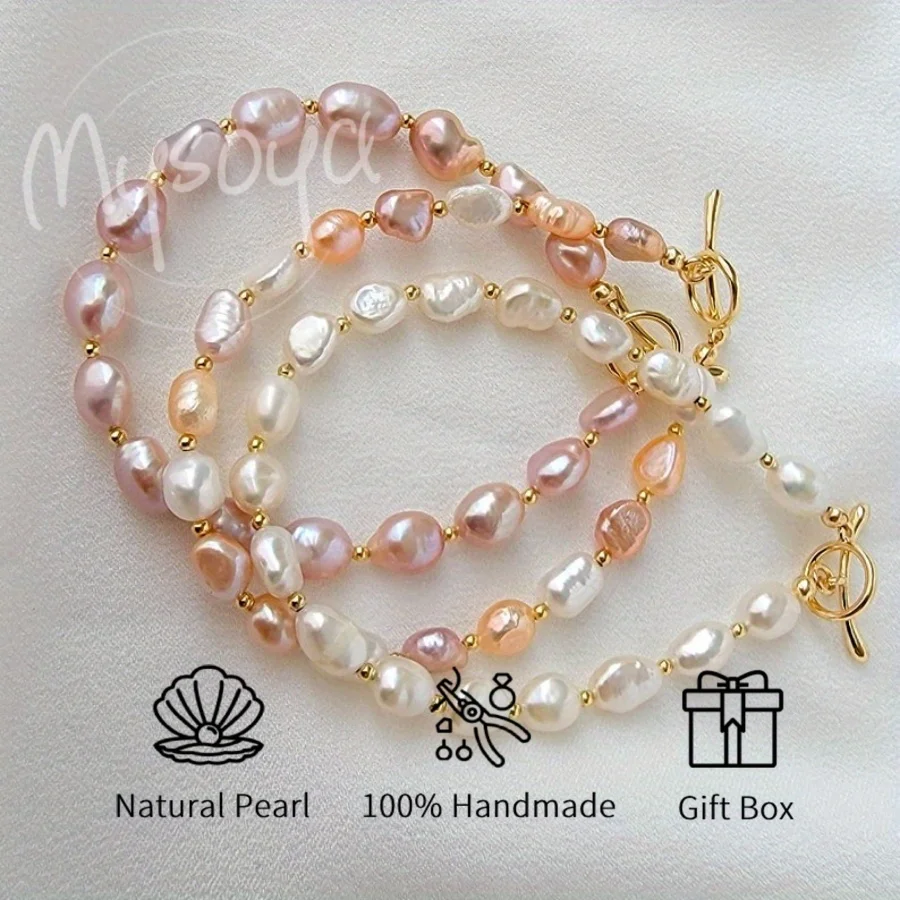 

MYSOYA White Purple Baroque Freshwater Pearl Bracelet 6-7mm with Gift Box Anniversary Birthday Gift Wedding Jewelry