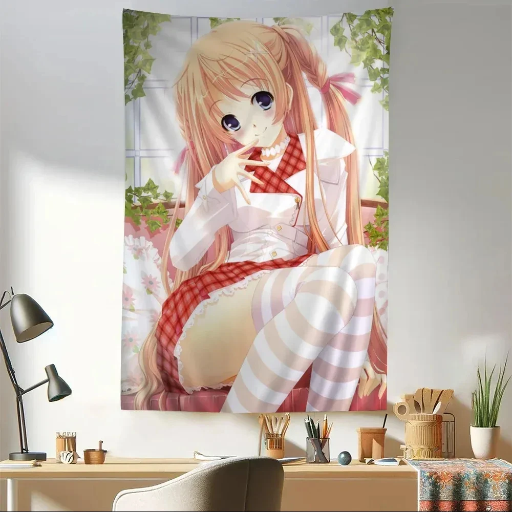 Sweet Little Loli Anime Silk Art Hanging Bohemian Tapestry Hanging Tarot Hippie Wall Rugs Dorm Japanese Tapestry