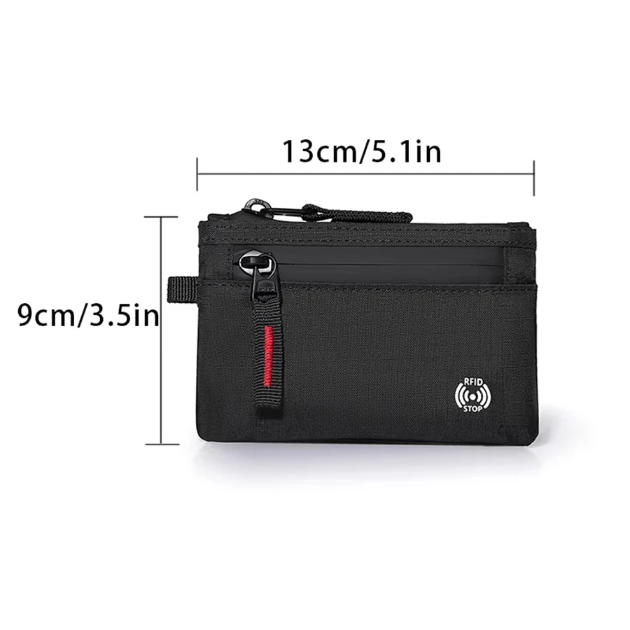 Slim Anti-Theft Luxury RFID Credit Card Holder with Carabiner for Men Nylon Coin Purse and Key Card Case