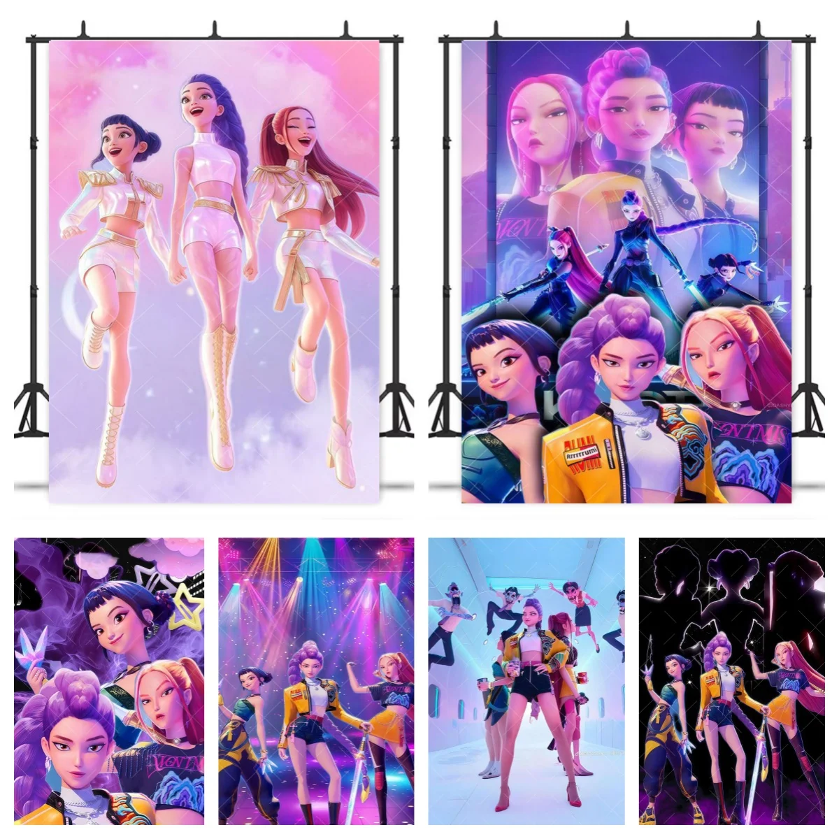 

Kpop demon hunters Backdrop for Girls Birthday Party Photo Cartoon Decoration Baby Shower Photo Photography Background Banner