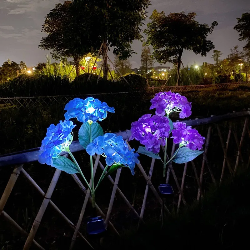 Artificial Hydrangea Flower Solar LED Light Outdoor Garden Courtyard Lawn Lamp Rainproof Design For Holiday Christmas Decoration