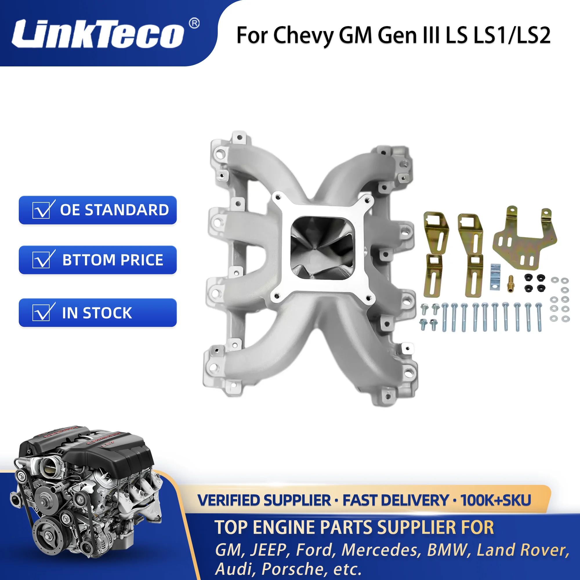 Upgraded versionLinkteco Intake Manifold 28095 EFI Single Plane Aluminum for Chevy   5.7L Gen III LS LS1/LS2 28095
