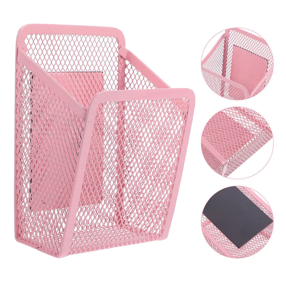 

2Pcs Pink Magnetic Pen Organizer Iron Storage Rack for Whiteboard Refrigerator Locker Accessories Marker Case