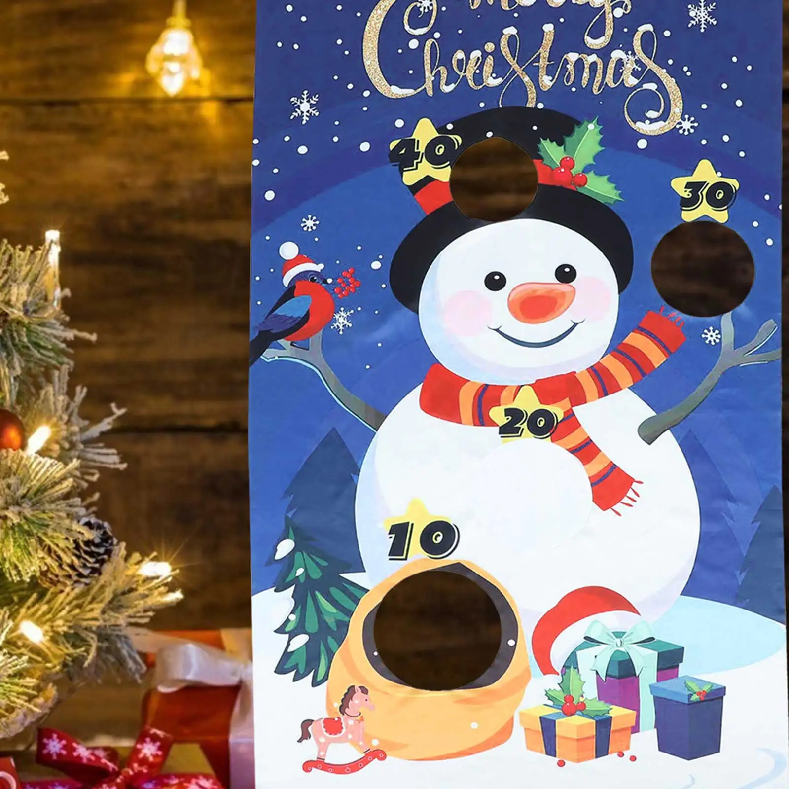 

Christmas Snowman Beanbag Toss Game Flags Reusable Lightweight Portable Outdoor Indoor Kids Playtime Fun Cartoon Throwing
