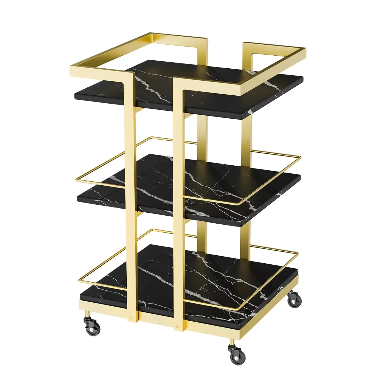 Esthetician Cart with Wheels Utility Salon Rolling Trolley, Black Gold Mobile Storage Organizer for Beauty Spa Cosmetology Massa