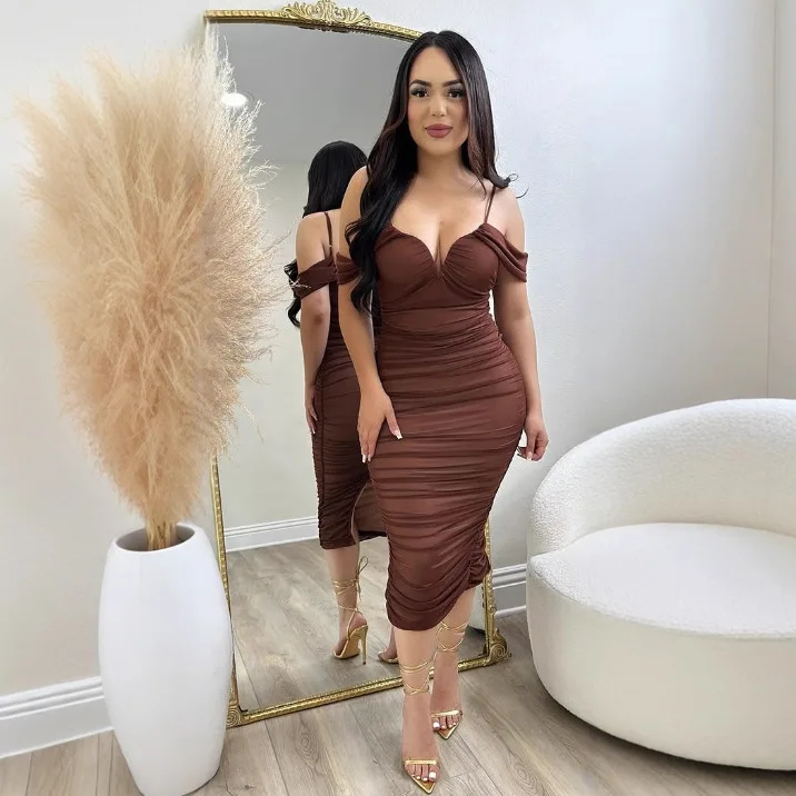 Summer New Sexy Chest Hugging Women Tight Fitting Dress Simple Solid Color Female Banquet Dresses