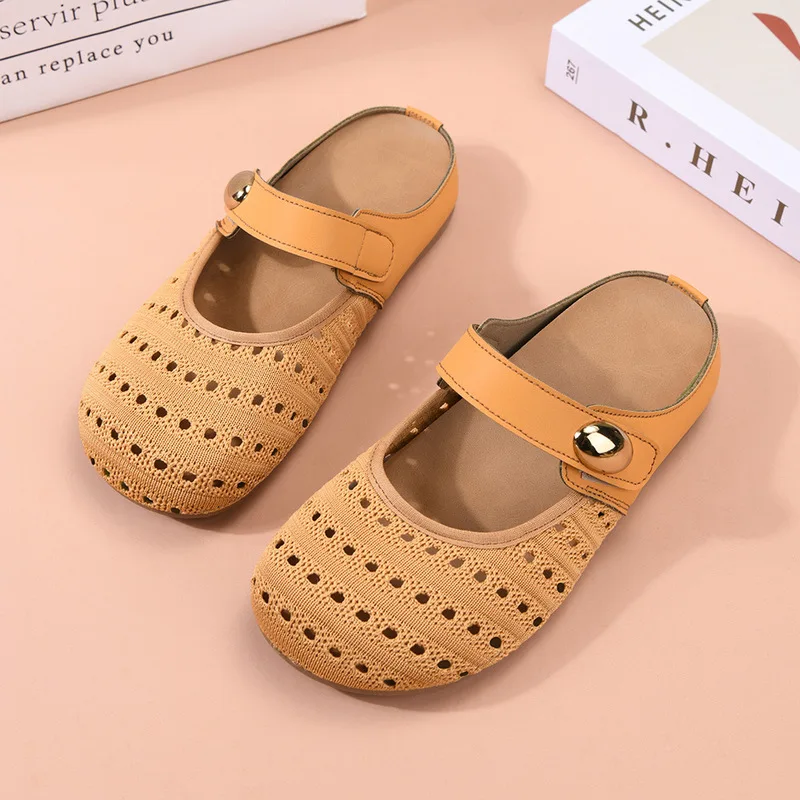 2026 Women's New Baotou Half Slippers Summer Hollow Sandals One Step Slippers Comfortable and Breathable