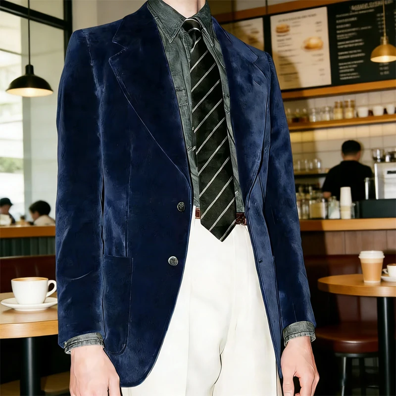 

Mens Velvet Suit Jacket Single Breasted Casual Blazer Fashion Tapered Waist Slim Fit Comfortable Elegant Mens Jacket Business