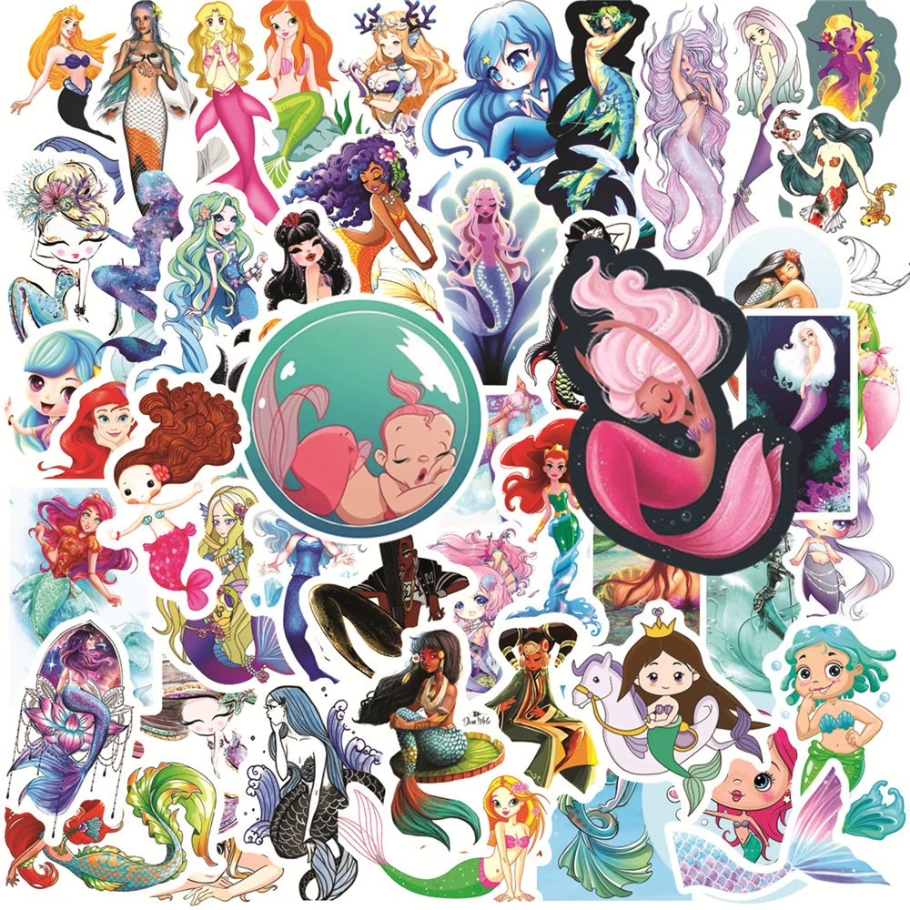 10/30/50pcs Disney Cartoon Mermaid Stickers Sea-maid Decals Graffiti Water Bottle Fridge Laptop Kids Cartoon Sticker Toys Gift